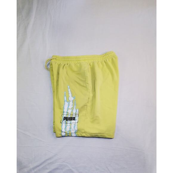 Puma Shorts Mens Size L Green Sweat Fleece Joggers Casual Gym Drawstring Ca11 - Picture 6 of 8
